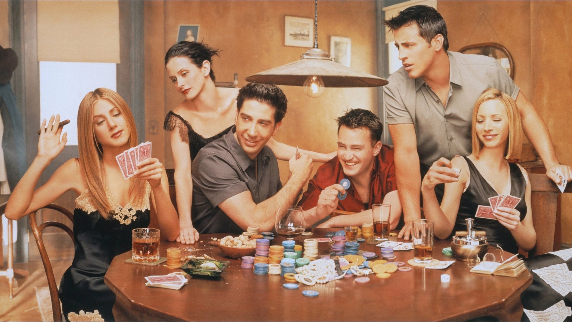 Jennifer Aniston diz que elenco de Friends já estava de luto por Matthew Perry antes de sua morte 2 Jennifer Aniston, Courteney Cox, Lisa Kudrow, Matt LeBlanc, Matthew Perry e David Schwimmer em cartaz de Friends (Reprodução)