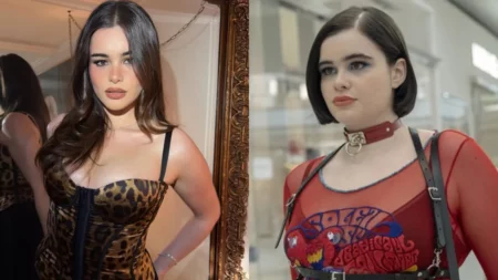 Barbie Ferreira em comparação entre visual atual e sua personagem Kat na série Euphoria