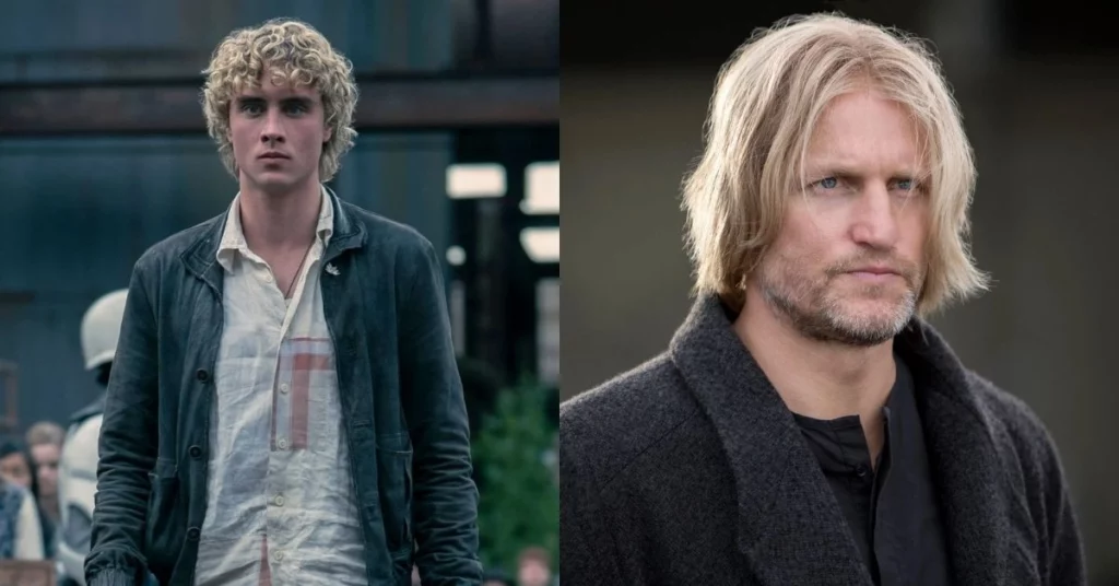 Jogos Vorazes: Amanhecer na Colheita desvenda passado de Haymitch; veja trailer inédito 1 comparação entre Haymitch jovem no novo filme e versão adulta interpretada por Woody Harrelson na franquia Jogos Vorazes